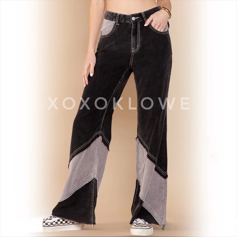 POL Corduroy Pants Retro High Waist Color Blocked - Picture 13 of 16